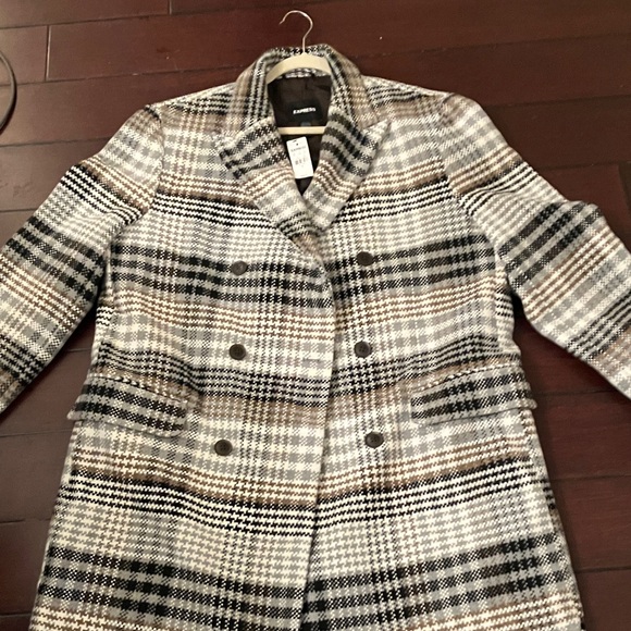 Express Black and Brown Plaid coat